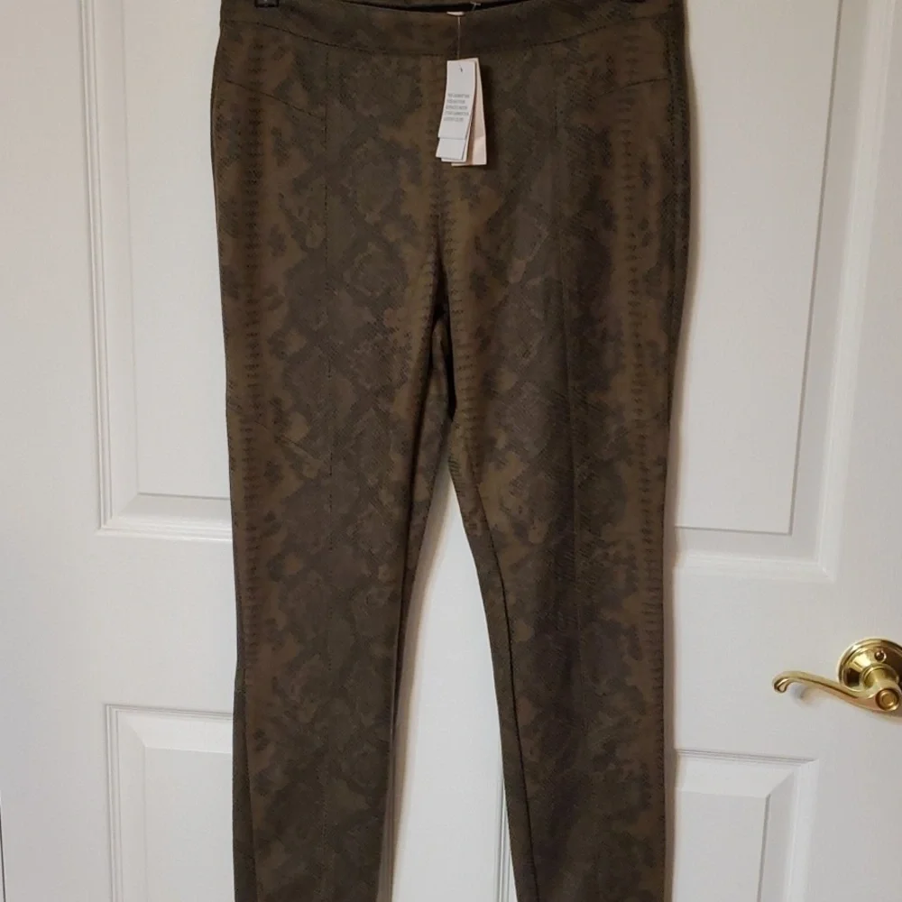 Philosophy olive brown faux leather snakeskin print leggings NWT